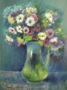 KWIATY POLNE WAZONIE pastel olejny46x34 BUKIET