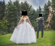 Suknia ślubna Princessa z trenem biała rozmiar 36