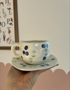 Piękny ceramiczny zestaw filiżanka talerzyk ceramika nowe vintage retro