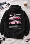 Czarna bluza z kapturem różowe Porsche | racing | streetwear