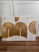 Ręcznie malowany strukturalny obraz biały ZŁOTE łuki 