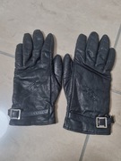 Czarne skórzane rękawiczki męskie z paskiem skóra naturalna  eleganckie