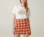 Spódnica mini w kratę  Pomarańczowa Sinsay 1217B-22X od XXS do XL