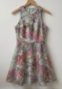 Sukienka mini wiosenna pastelowe kolory H&M wzory kwiaty zwiewna 36/S 