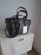 Zara mała torebka shopper khaki szara pasek rączki nowa metka