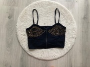 vintage czarny crop top z ćwiekami ćwieki nity zip ekspres gothic M