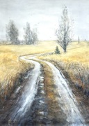 Droga wśród pól pszenicy. 85/60cm. Original Akwarela A3