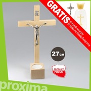 DUŻY DREWNIANY JASNY KOMPLET KOLĘDOWY Krzyż Świecznik - Na Stół / Ścianę