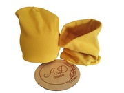 Komplet czapka komin Bawełniany damski prążek bawełniany musztarda 