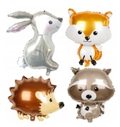 Balony foliowe Zwierzęta Leśne – Zajączek, Szop, Lisek, Jeżyk DUŻE