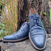 Granatowe skórzane casulowe półbuty derby