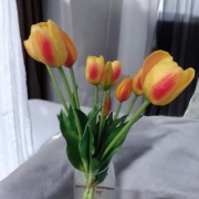 Żółto czerwone tulipany bukiet 5szt tulipanów wyglądających jak żywe kwiaty