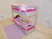 drewniane mebelki dla lalek typu barbie łóżko piętrowe pościel