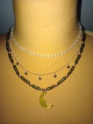 Naszyjnik księżyc gwiazdy koraliki zieleń złoto 