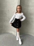 Komplet biała bluzka kołnierzyk + czarna spódnica r. 104 