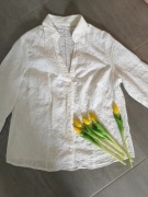 Biała koszula elegancka, rękaw 3/4, boho