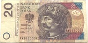 Banknot 20 zł  2016 rok unikat AW 9680037