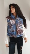 Włoska kamizelka damska z motywem panterki i jeansu, bezrękawnik 