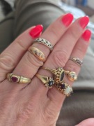 Złota biżuteria antyk, art Deco, pierścionek, kolia