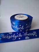 Wstążka tasiemka świąteczna chabrowa z napisem szer.38 mm; dł.22 m