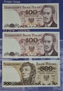 UNC Zestaw banknotów PRL stan bankowy, 100 złotych, 500 złotych 