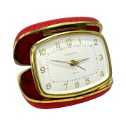 Vintage budzik podróżny EUROPA lata 60.mechaniczny 4 Jewels retro design