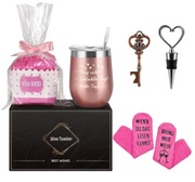 Kubek termiczny do wina 350 ml ze stali nierdzewnej + różowe skarpetki