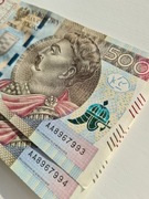 Banknoty 500 zł. Seria AA. Stan bankowy. 2 sztuki
