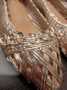 Złoto plecione ażurowe balerinki rozmiar 40