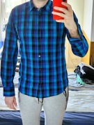 Koszula z długim rękawem FSBN czarna/niebieska kratka r. M