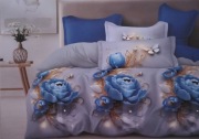 Komplet pościeli Niebieskie Kwiaty 200x220cm 4 częściowy 