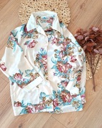 40L kremowa kwiecista  koszula damska z długim rękawem wkwiaty kwiatki