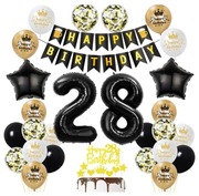 Zestaw balonów na 28 urodziny dla mężczyzny czarno złoty baner nowy