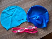 2 czepki dziecięce aqua-speed + okulary do pływania stan bdb-