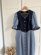 Sukienka Bawarska lniana długa w kratkę maxi folk len wiskoza dirndl 46