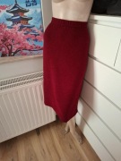 46 XXXL bordowa dzianinowa spódnica midi długa sweterkowa vintage retro