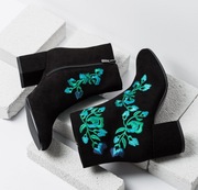 Baldowski 36 37 botki ocieplane czarne haft zamsz