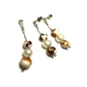 Fiolekart - Komplet, biżuteria artystyczna - bursztyn w żywicy, perły 