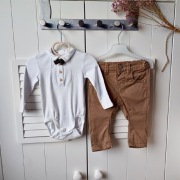 Elegancki komplet zestaw H&M 68 body z muszka spodnie chrzciny wesele next
