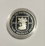 Moneta kolekcjonerska 200 000 zł 750 lat Szczecin 1993 srebrna