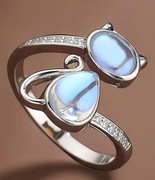 Pierścionek otwarty regulowany kamień księżycowy + pudełko