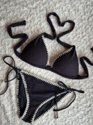 Calzedonia M 85B/80C/75D bicolor 3d black czarny z obszyciem kremowym boho