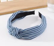 Opaska do włosów z węzłem niebieski biały jeans paski