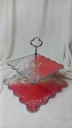 Rękodzieło Patera 2 piętrowa z żywicy epoksydowej czerwona ze srebrem 