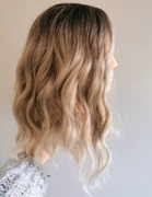 Peruka ombre, szary brąz blond bob, lekko falowana, naturalny efekt, 40cm