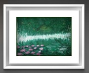 Oryginalny, nie zdjęcie, obraz akrylowy "Noc nenufarów" z certyfikatem 