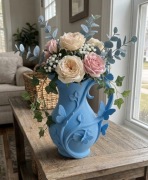 Wazon Dekoracyjny z Motylkami Błękitny Na Kwiaty Sztuczne