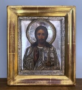 Ikona Chrystus Pantokrator Rosja srebrna ryza kiot