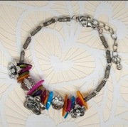 Kwiatki kolorowa srebrna bransoletka bransoleta muszelki kryształy vintage