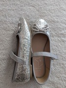 Srebrne błyszczące brokatowe eleganckie buty baleriny na rzepy George 29